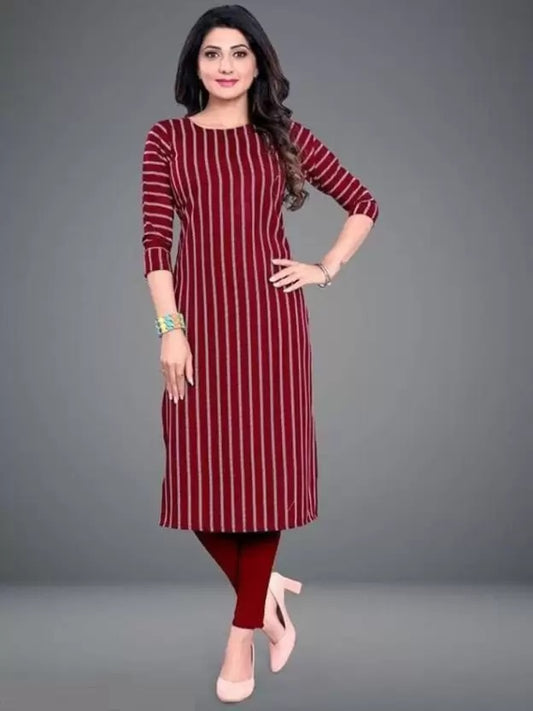 Crepe Striped Kurti for Women (Red, S)